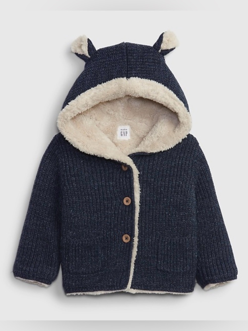Baby GAP Sherpa-Lined Bear Sweater Coat, Blue Heather (12-18M)